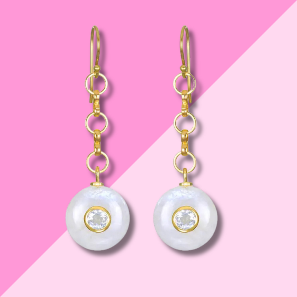 AMELIA ROSE JEWELRY Double Gemstone Dangles - Rainbow Moonstone & Topaz