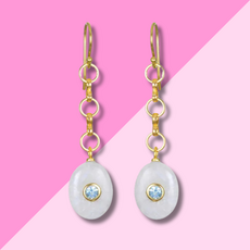 AMELIA ROSE JEWELRY Double Gemstone Oval Dangles - Moonstone & Topaz