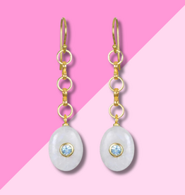 AMELIA ROSE JEWELRY Double Gemstone Oval Dangles - Moonstone & Topaz