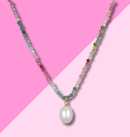 AMELIA ROSE JEWELRY Watermelon Tourmaline Pearl Choker