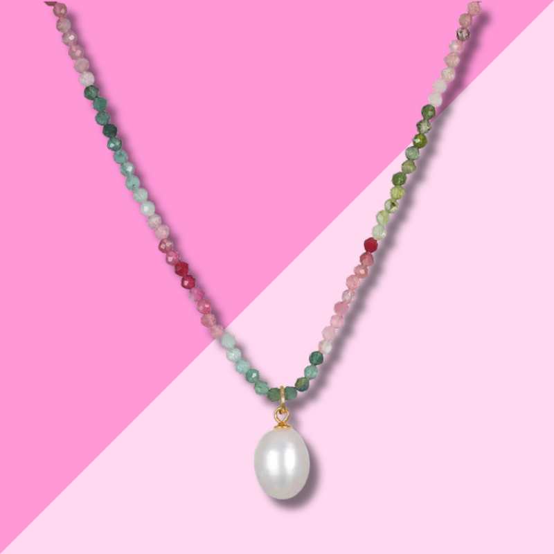 AMELIA ROSE JEWELRY Watermelon Tourmaline Pearl Choker