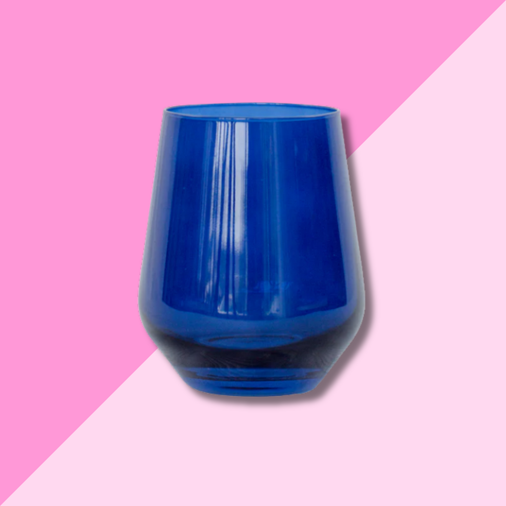 Estelle Colored Glass Midnight Blue Stemless Wine Glass