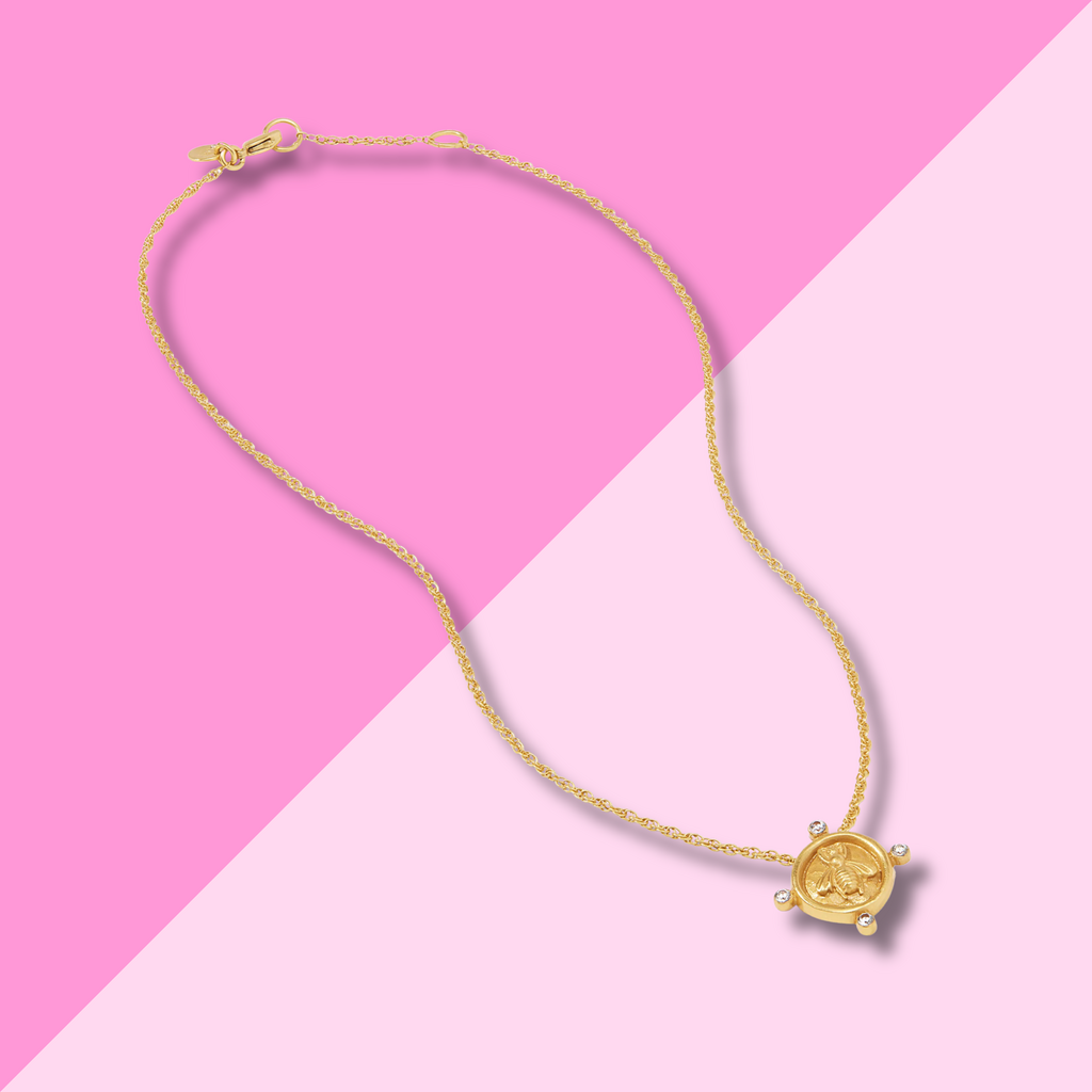 Bee Cameo Solitaire Necklace - Cubic Zirconia