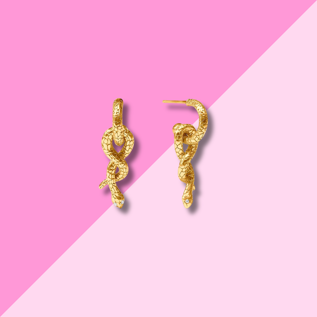 Snake Hoop & Charm Earring - Cubic Zirconia
