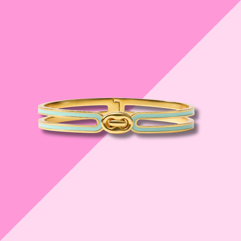 Julie Vos Laguna Enamel Hinge Bangle - Aqua Enamel - OS