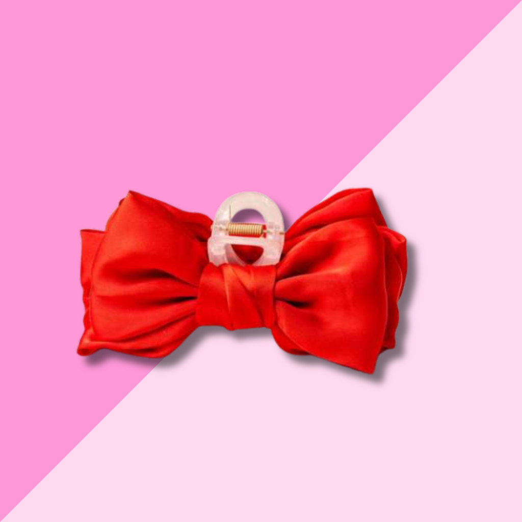 Satin Bow Claw Clip - Red