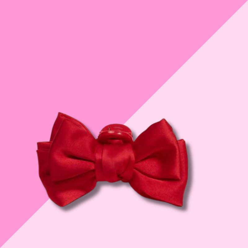 Mini Satin Bow Claw Clip - Red