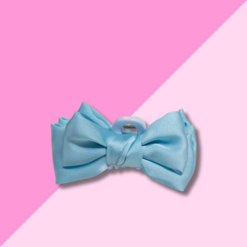 Mini Satin Bow Claw Clip - Blue