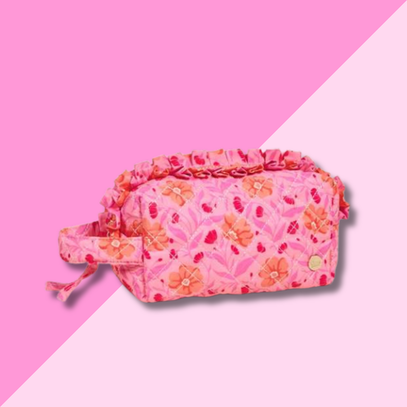 Quilted Cosmetic Pouch - Poppin' Petals Hot Pink