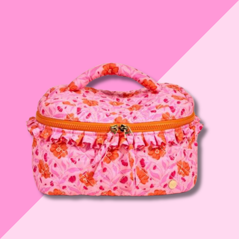 Quilted Cosmetic Bag - Poppin' Petals Hot Pink