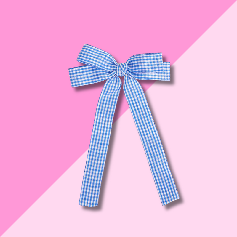 Hair Bow - Gingham Blue