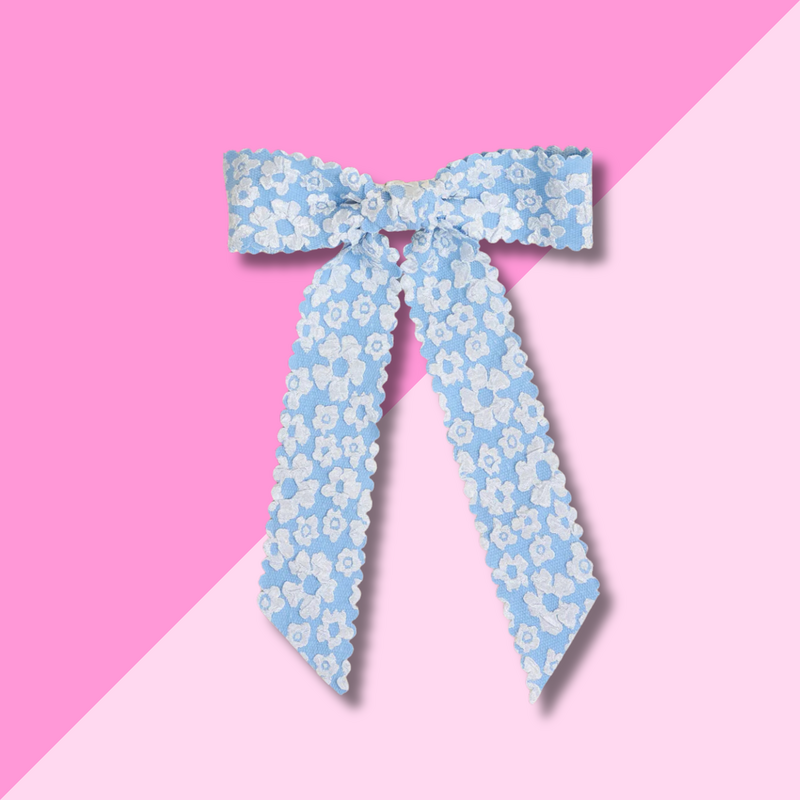 Hair Bow - Flower Scallop Blue