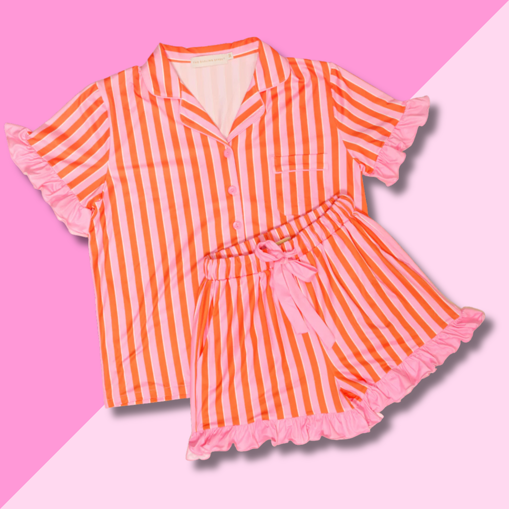 Sicily Stripes Pink PJ Shorts Set - L