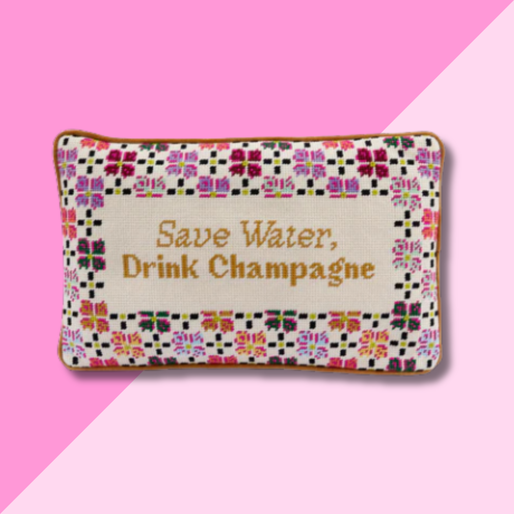 Drink Champagne Needlepoint Pillow