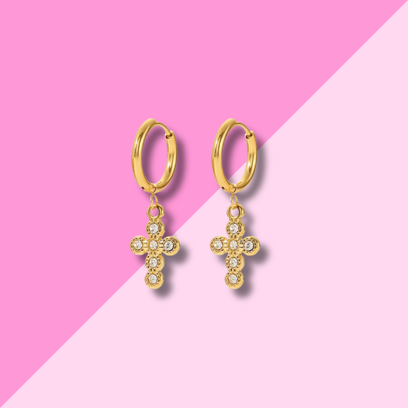 Hjane Jewels Pave Cross Huggies