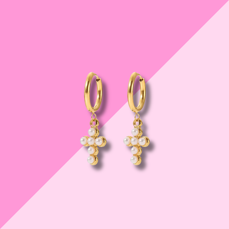 Hjane Jewels Pearl Cross Huggies