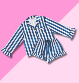 Navy Blue Stripe Cropped PJ Set