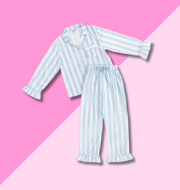 White & Blue Stripe Full Length PJ Set