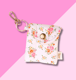 Puffy Earbud Case Keychain - Cream Floral