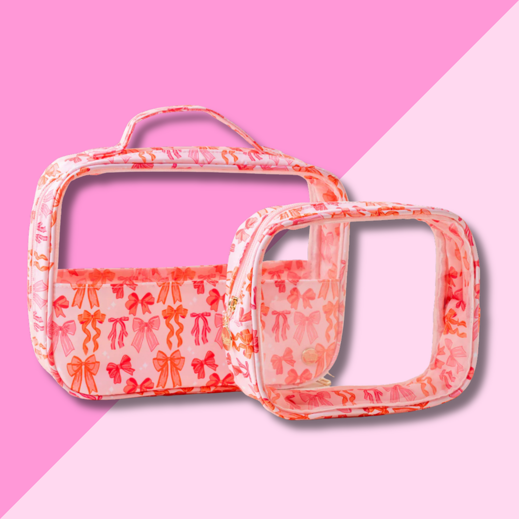 Clear Cosmetic Bag- Blushing Bows