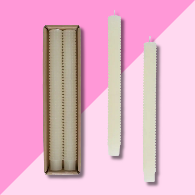 Hobnail Pillar Taper Candles S/2 - Cream
