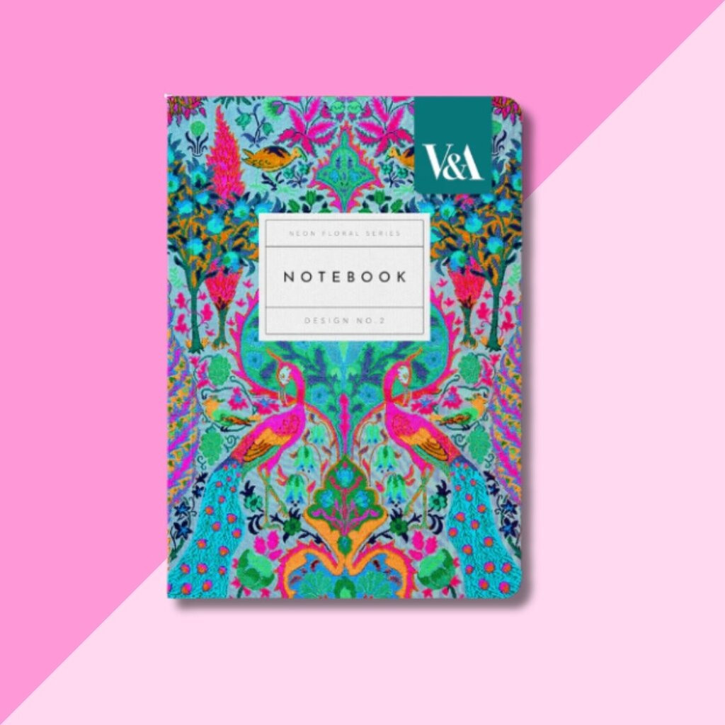 Neon Floral Peacock Notebook Blue
