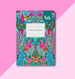 Neon Floral Peacock Notebook Blue