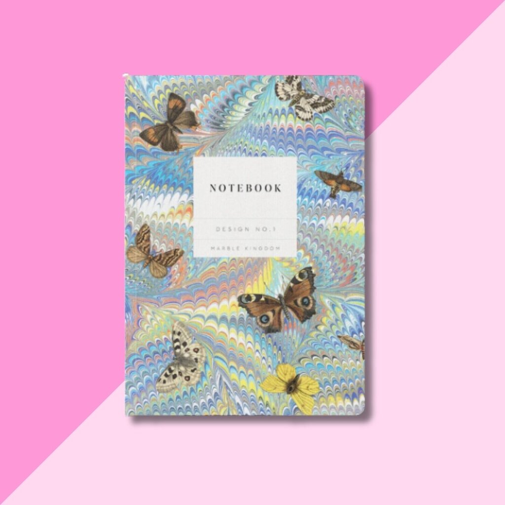Marble Butterfly Blue Paperback Notebook