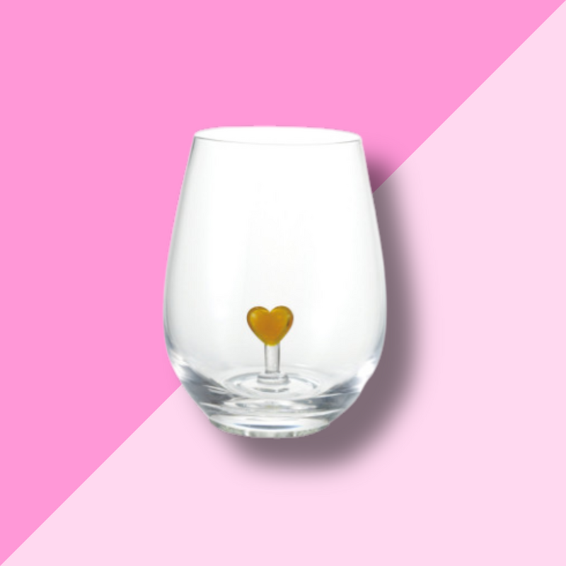 Yellow Heart Stemless Wine Glass