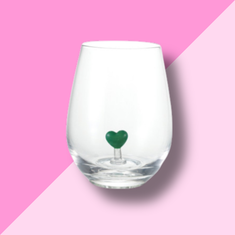 Green Heart Stemless Wine Glass