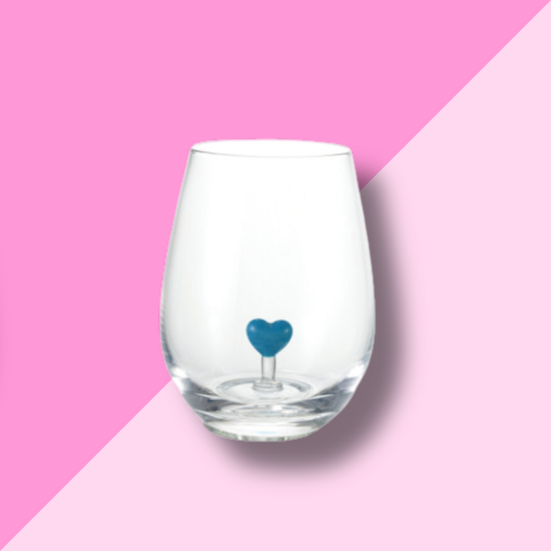 Blue Heart Stemless Wine Glass