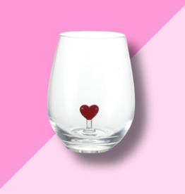Red Heart Stemless Wine Glass