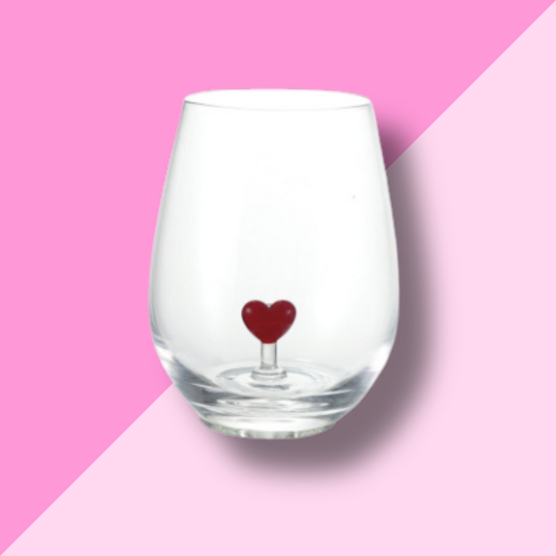 Red Heart Stemless Wine Glass