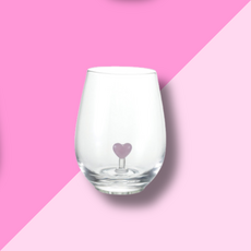 Pink Heart Stemless Wine Glass