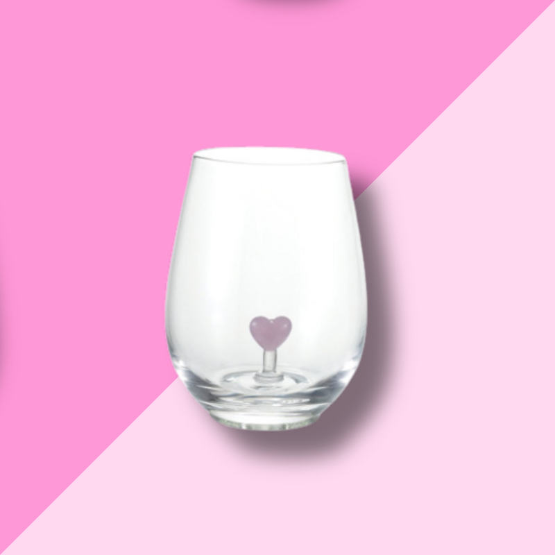 Pink Heart Stemless Wine Glass