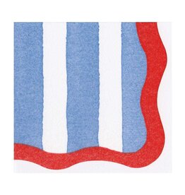 Cafe Stripe Scallop Blue/Red Cocktail Napkin