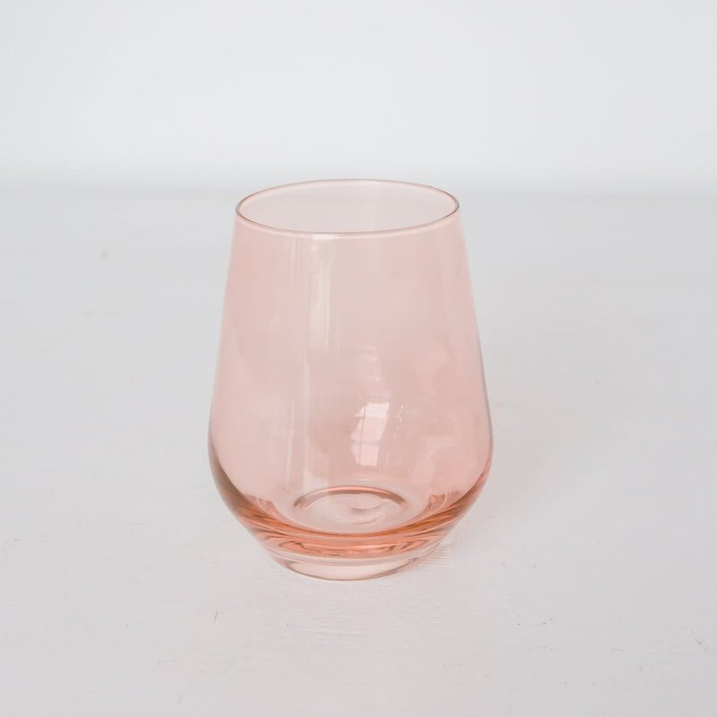 Estelle Colored Glass Coral Peach Pink Stemless Wine Glass