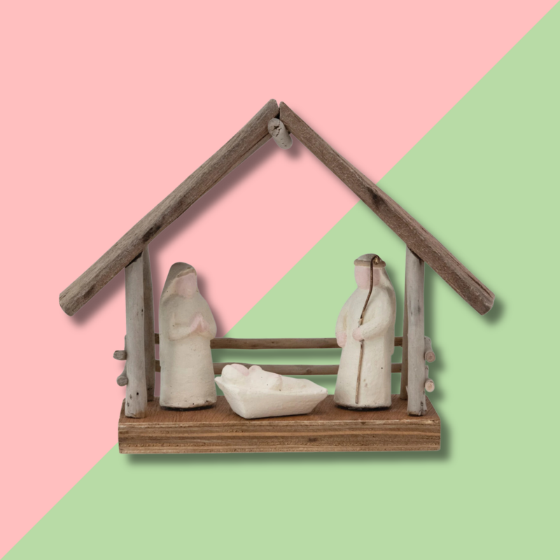 Creative Co-Op Driftwood Paper Mache Nativity