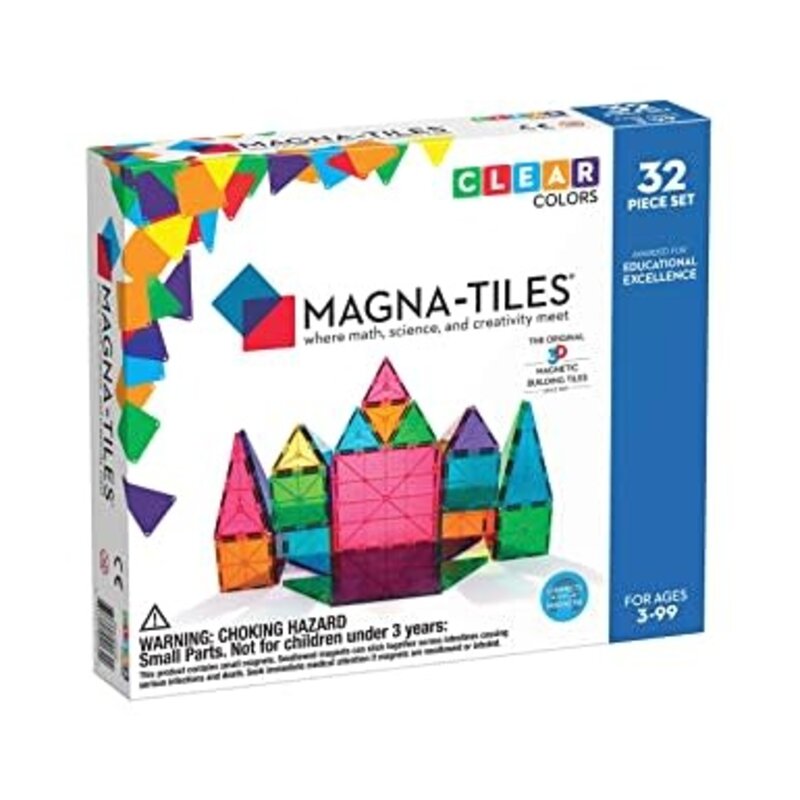 VALTECH Magna Tiles Clear Colors 32 Piece Set