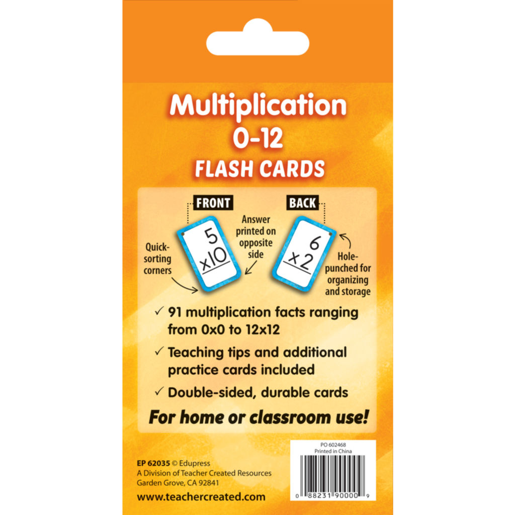 Teacher Created Resources Flash Cards Multiplication 0-12