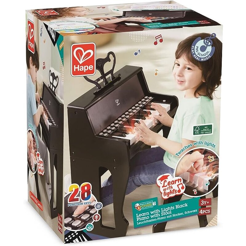 HAPE INTERNATIONAL Learn With Lights Black Piano with Stool (Pick Up Only)