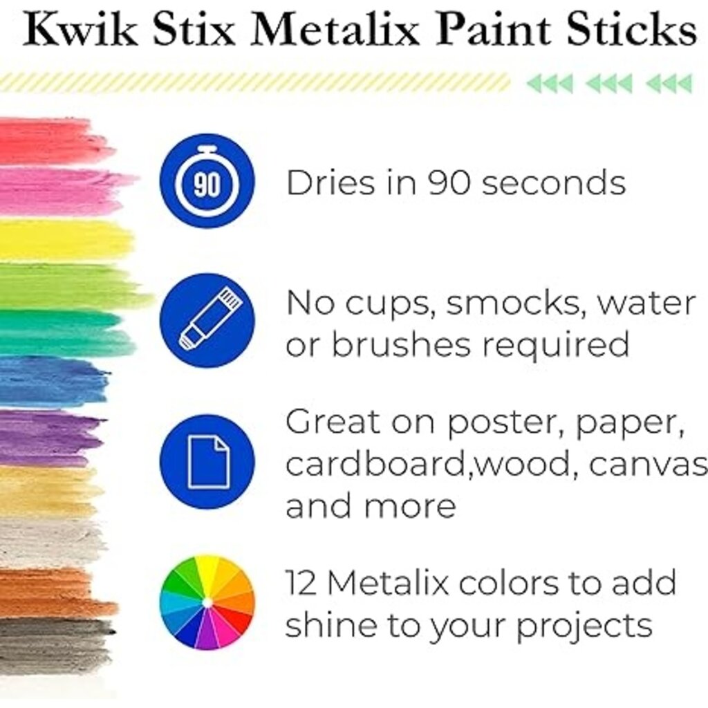 The Pencil Grip Kwik Stix Solid Tempera Paint Sticks, 12 Classic