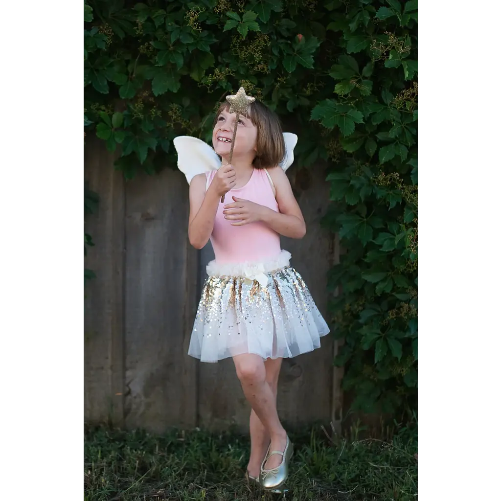 CREATIVE EDUCATION Gracious Gold Sequins Skirt, Wings, & Wand Size 4