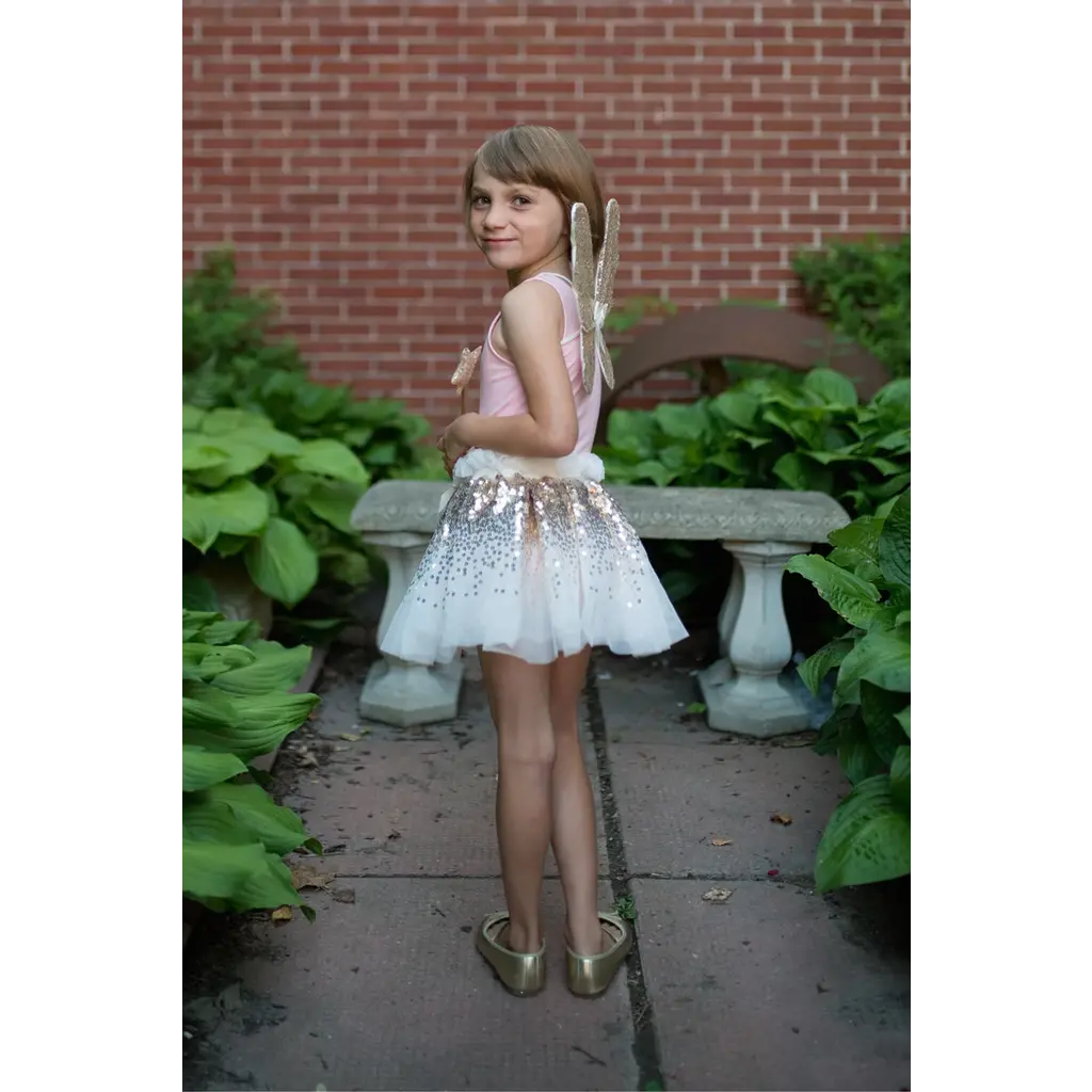 CREATIVE EDUCATION Gracious Gold Sequins Skirt, Wings, & Wand Size 4
