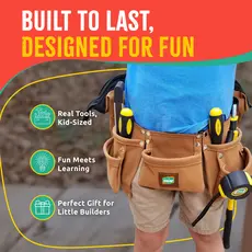 SPARKJUMP Kids Deluxe Tool Set with Leather Tool Belt & Safety Goggles