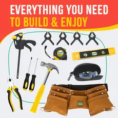 SPARKJUMP Kids Deluxe Tool Set with Leather Tool Belt & Safety Goggles
