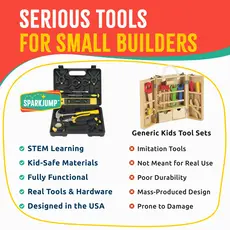 SPARKJUMP Kids Deluxe Tool Set with Leather Tool Belt & Safety Goggles