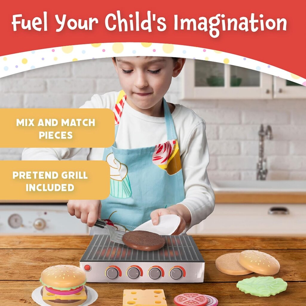 POPULAR PLAYTHINGS Magnetic Build & Grill Burger Set 3+