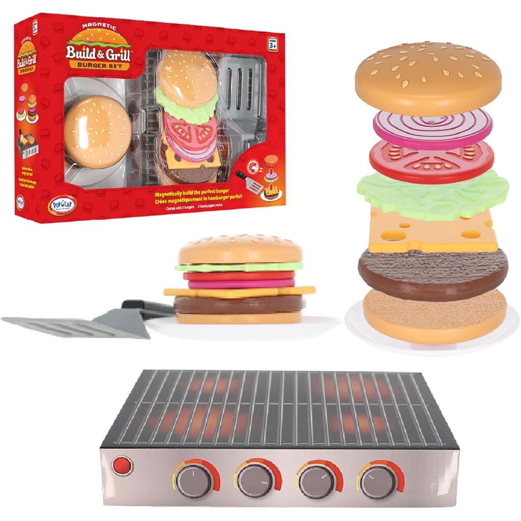 POPULAR PLAYTHINGS Magnetic Build & Grill Burger Set 3+