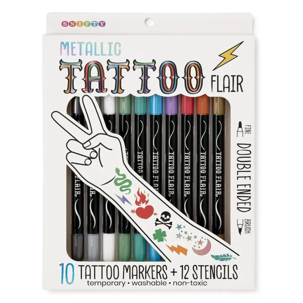 SNIFTY Metallic Tattoo Flair Tattoo Markers + Stencils